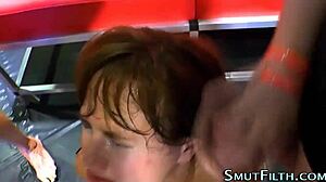 Watch this euro slut deepthroat a group of cocks and get bukkaked all over! 😈💦