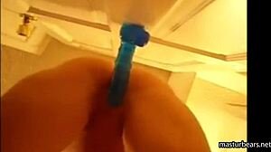 alexis 19 was fucking that blue dildo mounted on the door and squirted all over the place