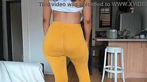 Ebony Booty Squeezes In Tights