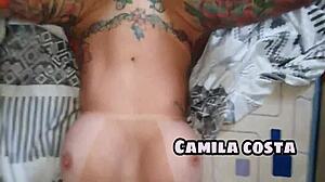 he cums on the face of his best friend's girlfriend in this amateur milf couple video with tattooed latina pornstar