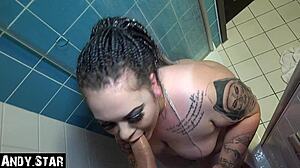 Chubby teen gives rimjob and deepthroat blowjob, swallows cum