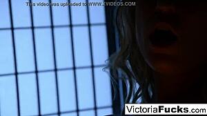 Victoria White flaunts her long blonde legs and ass while smoking and masturbating nude