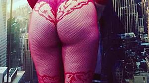 woman in red stockings with big ass in homemade scene