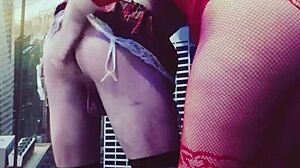 woman in red stockings with big ass in homemade scene