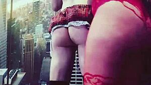 woman in red stockings with big ass in homemade scene