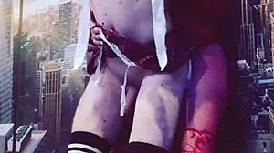 woman in red stockings with big ass in homemade scene