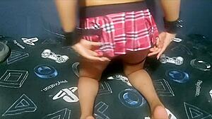my cousin in schoolgirl outfit begs for my hard cock in doggystyle creampie