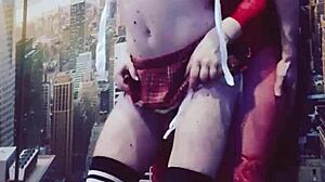 woman in red stockings with big ass in homemade scene