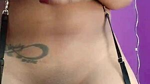 Intensely riding a massive dildo during solo masturbation session