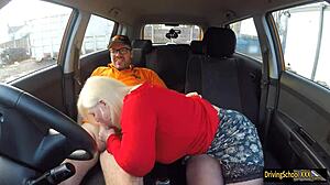 i can't believe this busty mature milf gets her big tits fucked by instructor in public, blonde and hairless like that.