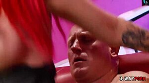 cute redhead takes double penetration and facial in wild 3-way