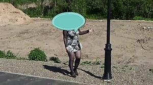 Blonde Pornstar Flashes Pussy During Solo Walk