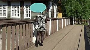 Blonde Pornstar Flashes Pussy During Solo Walk