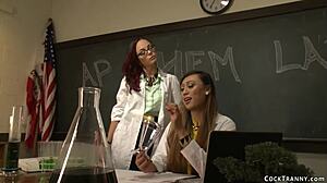 Shemale student dominates redhead in HARDCORE anal session. Watch this asian ladyboy take control with fierce sucking!