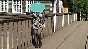 Blonde Pornstar Flashes Pussy During Solo Walk