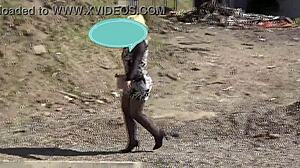 Blonde Pornstar Flashes Pussy During Solo Walk