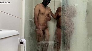 Ebony anime babe teases big tits and monster cock in steamy shower
