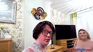 a yorkshire nerd watches a big busty british woman for the first time, her huge tits on display in high definition.