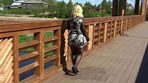 Blonde Pornstar Flashes Pussy During Solo Walk