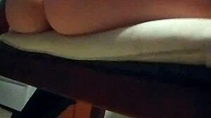 milf humps pillow in kitchen, horny and kinky