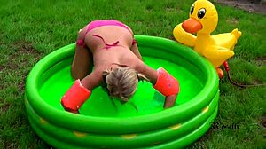 Perverse Teen 18+ in Rubber Pool - Piss and Blow Action