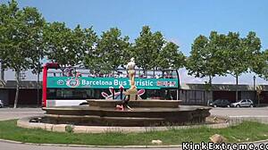 A spanish slave gets gangbanged outdoors by voyeurs in a kinky domination punishment scene.