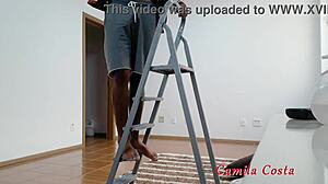 Seducing Well-Endowed Electrician, Cum On Blonde's Breasts