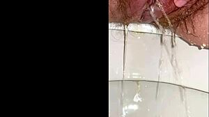 Добро пожаловать в мой туалетный дневник: волосатая пизда писает, и моча стекает по белым бедрам молодой 18+ девушки