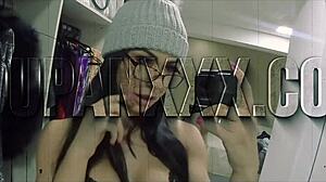 brunette shows big ass in car