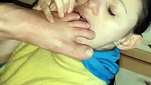 girls cum from foot fetish in homemade pov orgasm