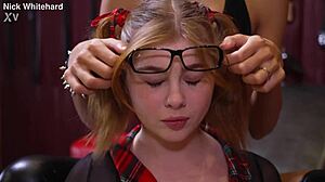 Mistress Lia Lin Commands Slave Rebeca Fox with Hard Nick's Intense Emotions