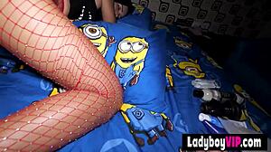 Ladyboy Nan Gets Fucked Hard in Sexy Red Fishnets