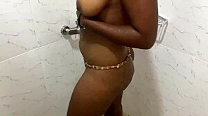 In the shower, I get wet and horny while masturbating my ebony ass