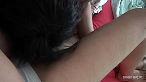 Amateur Swinger Housewives Sharing A Cock In Threesome Orgy