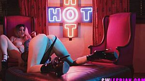 Two horny lesbians with huge natural tits lick each other's pussies passionately