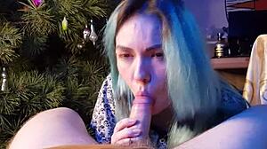 Cute Asian Girl Eats Cum Under Christmas Tree