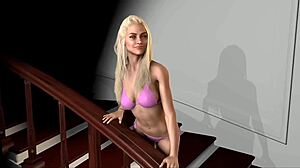 Blond girl in virtual reality animation getting silly