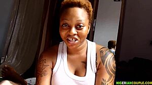 Watch this couple give a homemade handjob massage to his big black cock