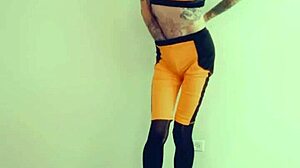 Feminized tranny emotionally desires cock, sucking on her knees in heels and lingerie during casting.