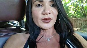 Brunette amateur fucks Uber driver in car