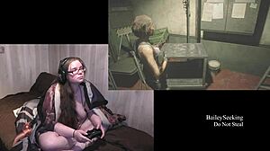 Naked BBW Plays Resident Evil 3 with Pierced Big Tits