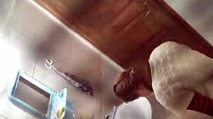 someone is spying in the bathroom that evening.