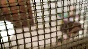 someone is spying in the bathroom that evening.