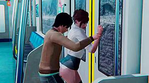 Büro-Lady hart gefickt in U-Bahn-3D-Porno-Spiel.