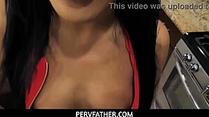 Asian Stepdaughter Ember Snow Gets Cunt Fucked in Kitchen