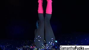 samantha saint masturbates in black light.