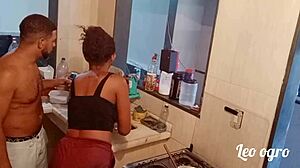 MYLLENA RIOS IGNITES INTENSE LESBIAN FUCKING IN THE KITCHEN WITH EBONY BRUNETTE PORNSTAR