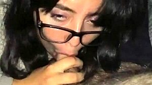 María, my latina slave, gives blowjob and handjob leading to cumshot.