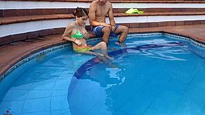 I take advantage of alone time with my horny stepsister in the pool to fuck her hard with my huge cock