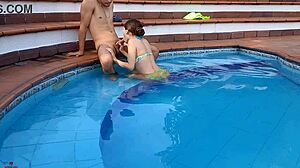 I take advantage of alone time with my horny stepsister in the pool to fuck her hard with my huge cock